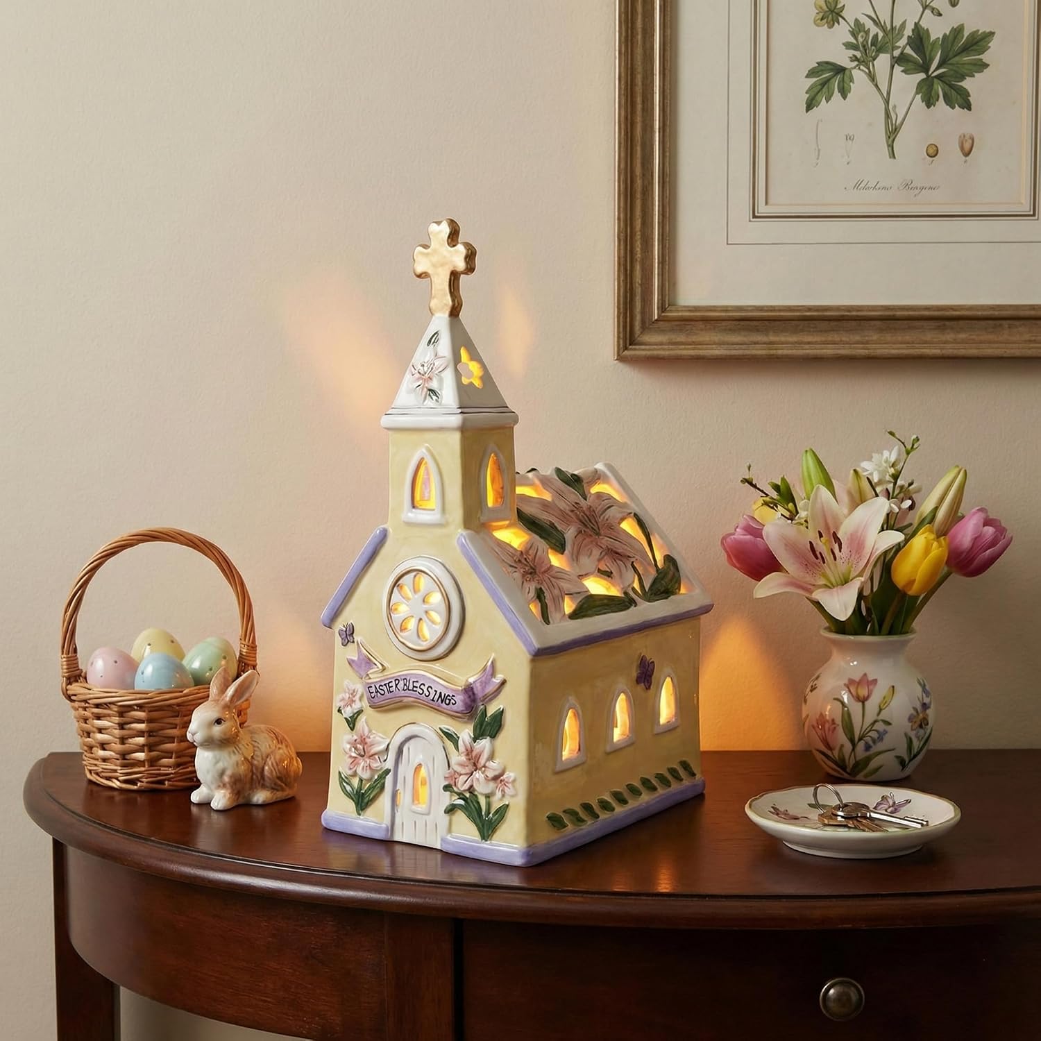 Blue Sky Clayworks Easter Blessings Church Candle House, Clay, 5.25-inch Length x 4.25-inch Width