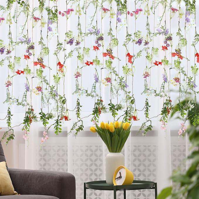 Yunlly 8 Pcs Artificial Flowers Hanging Decoration 6ft Faux Wildflower Vines Backdrop Floral Garlands Flower Vines for Wedding Party Background Birthday Home Birthday Garden Wall Arch Decor