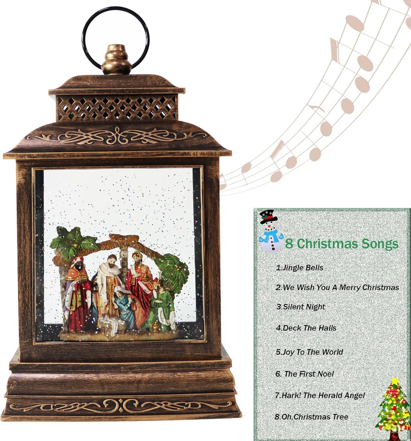 EYZH Christmas Nativity Snow Globe Lantern with 6 Hour Timer, Musical Lighted Nativity Scene Water Globes with Nativity Scene Indoor 11.75 inch USB Sparkling for Living Home,Bedroom Everyday Decor