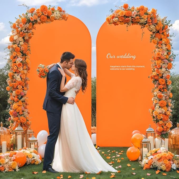 7.2FT Orange Arch Backdrop Cover - Polyester Fitted Wedding Arch Stand Covers Round Top Chiara Arch Backdrop Cover for Birthday Party Banquet Photo Background Decoration