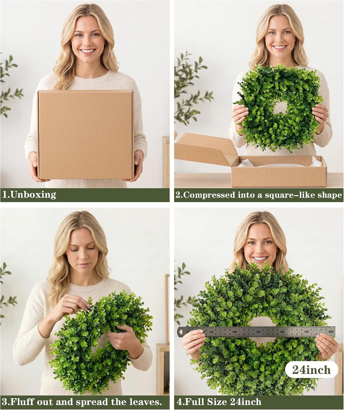 24inch boxwood wreaths for front door all seasons, package contents
