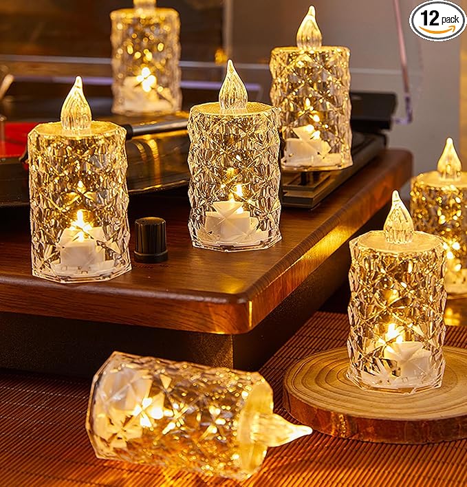 12-Pack Tea Lights Candles Battery Operated,Realistic Flicker & 200+ Hour Runtime - for Centerpieces, Weddings, Halloween, Christmas Decorations & Home Decor
