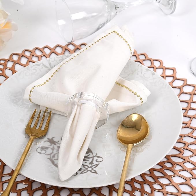 Acrylic Napkin Rings Set of 12 - Octagon Transparent Design for Christmas, Thanksgiving, Holiday Table Decor - Durable Crystal Napkin Holders for Dinner Parties & Everyday Use (Opaque)- CLEENTABLE