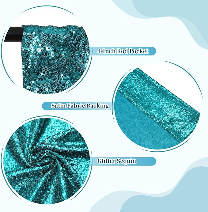 SquarePie Sequin Backdrop Less Transparent Background Sparkly Curtain for Wedding Party 6FT x 8FT Teal