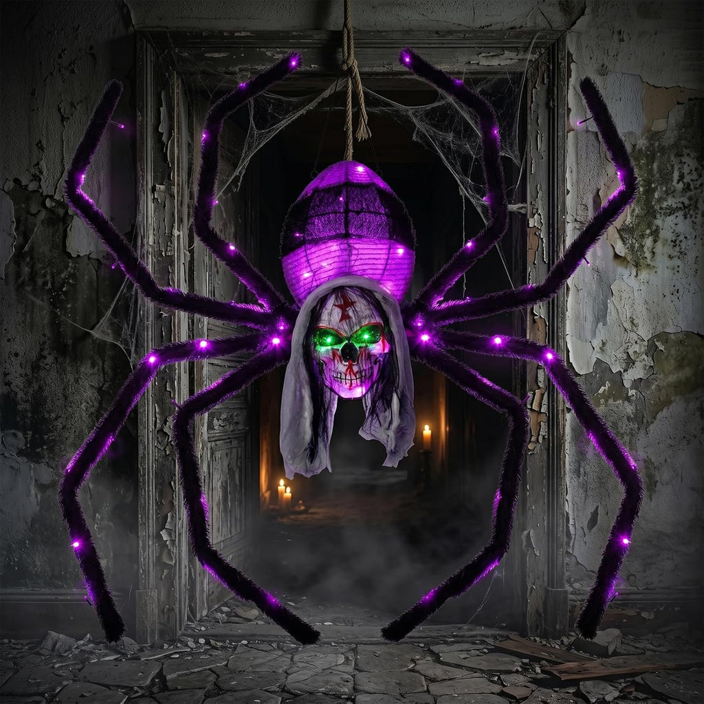52" halloween giant skull face spider, lighted outdoor, main product view