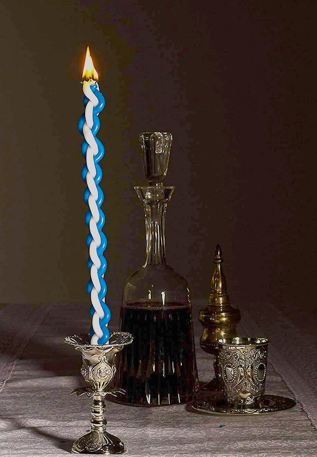 Ner Mitzvah 12-Pack Braided Havdalah Candle - Round Blue and White Paraffin Wax - Handcrafted Havdallah Candle - Shabbat Judaica Gift