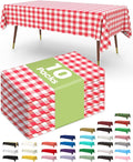 Pureegg Plastic Table Cloth Disposable 10 Pack, 54 x 108 Inch Table Cloths, Party, Picnic, Decorative Gingham Tablecloths, Rectangle, Red and White Checkered Cover, Leakproof & Sturdy, Red Plaid