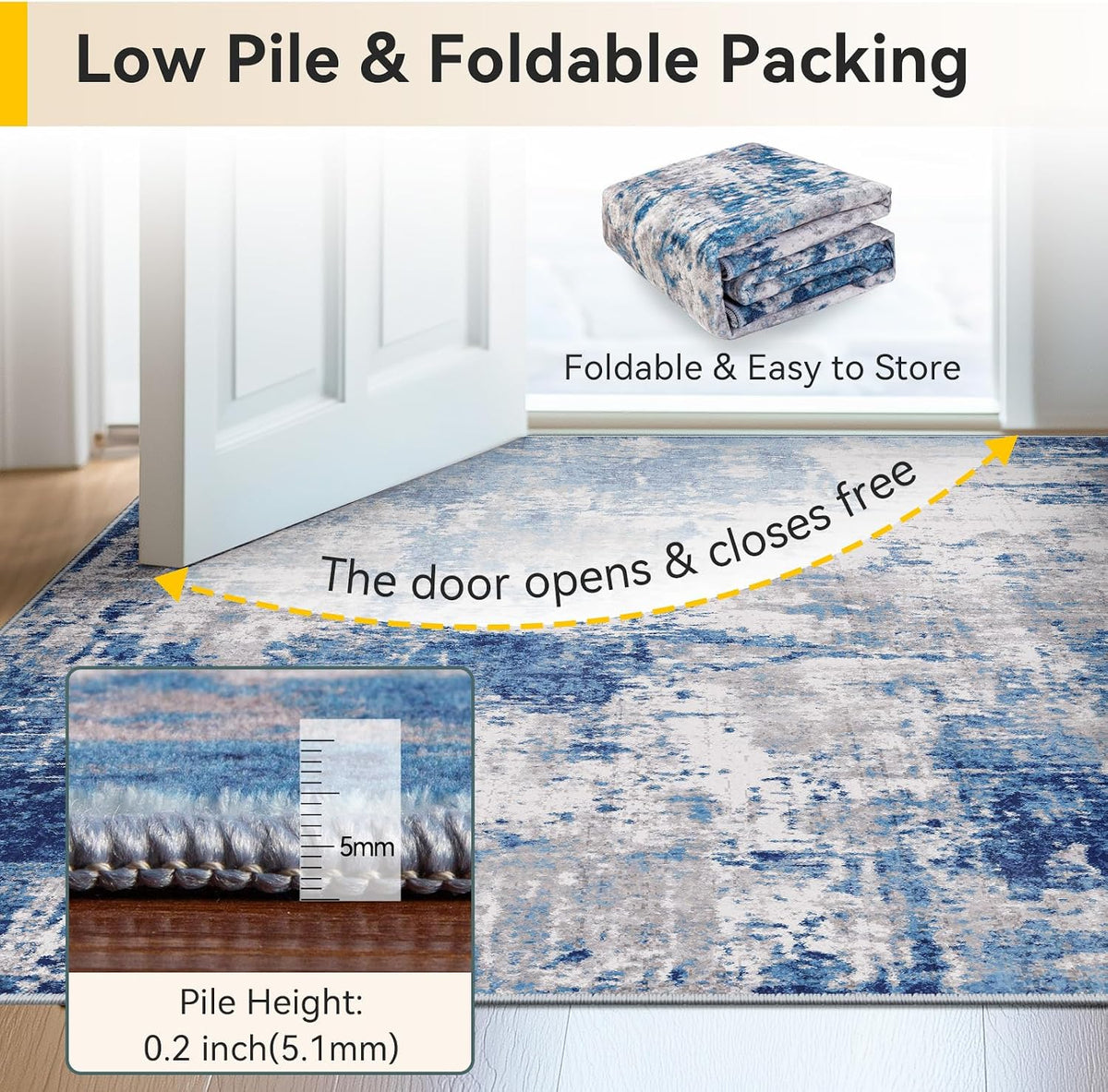 RELEANY Washable 5'x7' Abstract Area Rug for Living Room Blue Gray