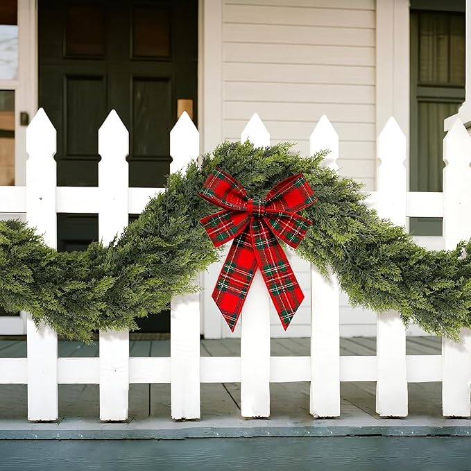 Christmas Cedar Garland - 9ft Artificial Cedar Garland Faux Lush Green Fake Pine Needles for Fireplace,Table,Window,Stairs,Mante,Holiday Indoor Outdoor Xmas Decor(2PCS)