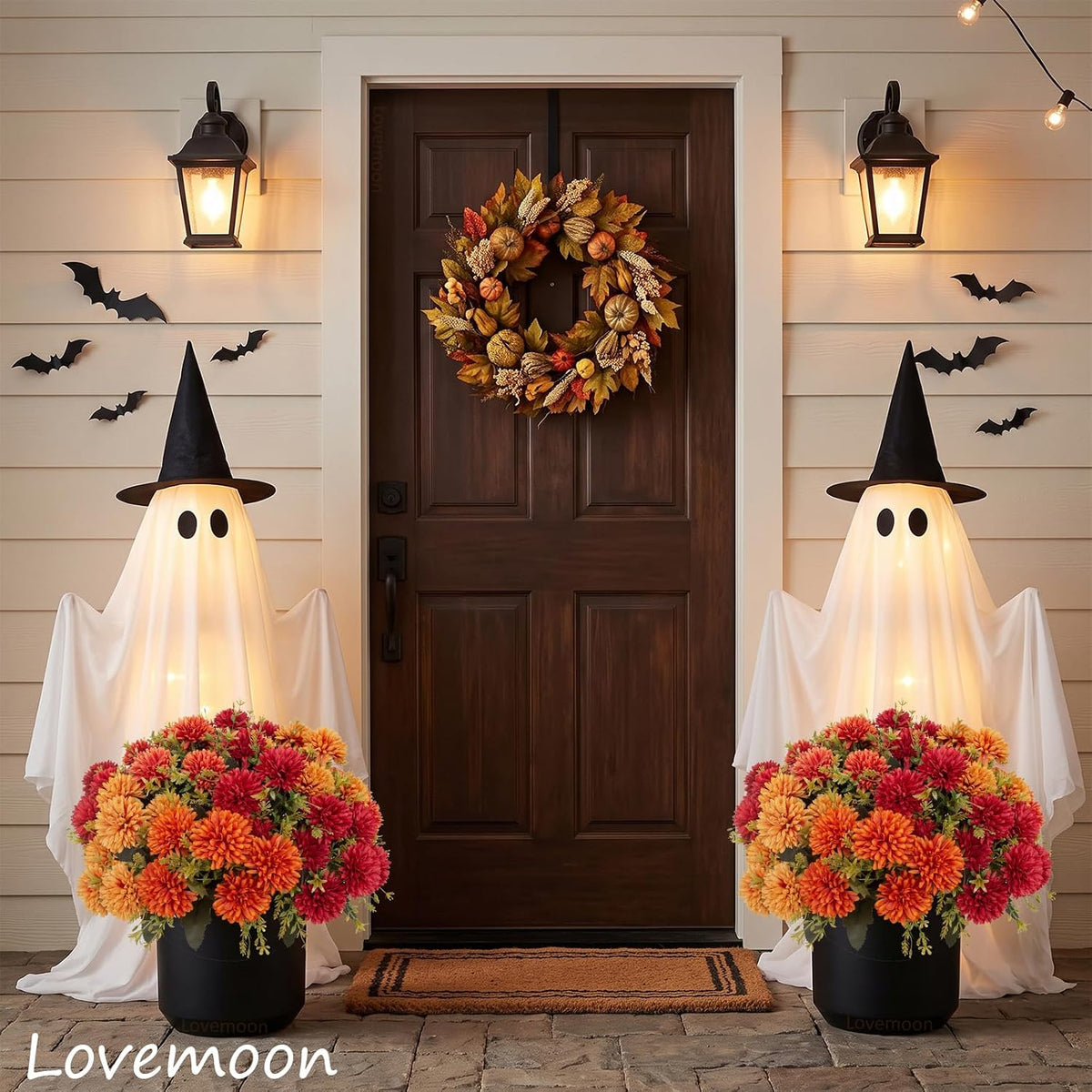 lovemoon artificial chrysanthemums flowers for outdoors, fall on a desk or shelf