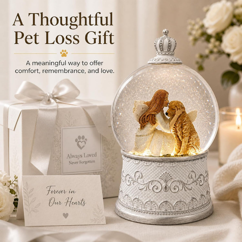 Dog Memorial Gifts for Loss of Dog Sympathy Gift, Snow Globe with Auto Swirling Glitter & 6H Timer, Battery or USB Powered, Dog Passing Away Gifts for Home Decor