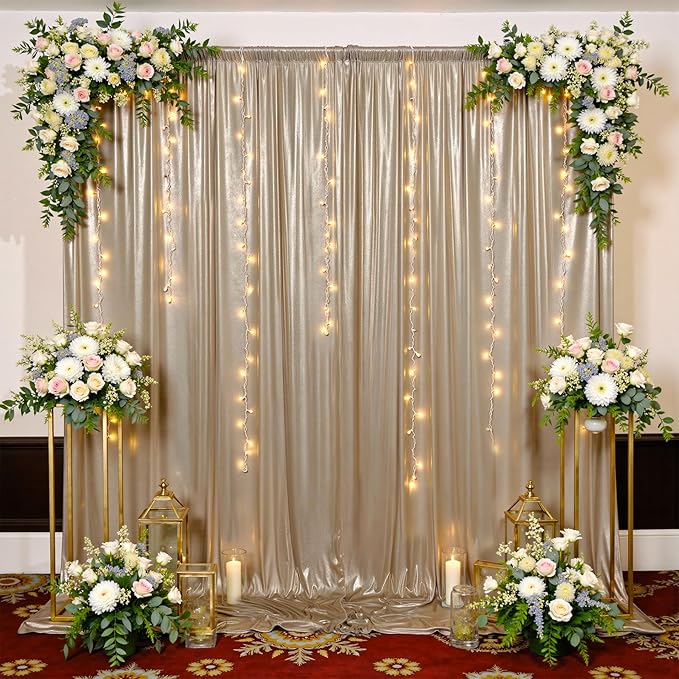 10x10 ft Wrinkle Free Champagne Sequin Backdrop Curtain for Parties,Thick Not Fall-Off Glitter Backdrop Drapes,2 Panels 5x10ft Shimmer Photo Back Drop Cloth for Wedding Birthday Photography Background