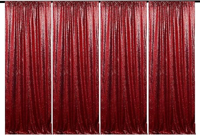 JYFLZQ Burgundy Sequin Backdrop Curtains 2ft x 8ft 4 Panel Glitter Photo Booth Backdrops Sparkly Photography Background Drapes for Parties Wedding Bridal Showers