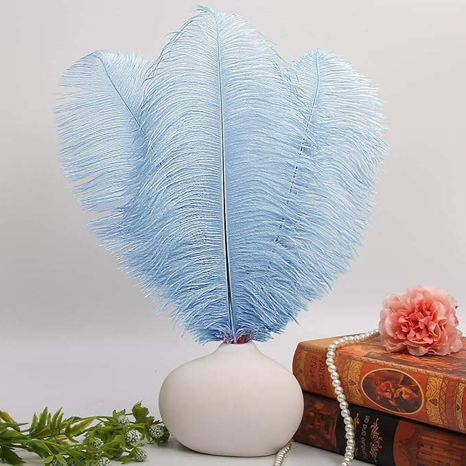THARAHT Baby Blue Ostrich Feathers 12pcs Large Natural Bulk 12-14Inch 30cm-35cm for Wedding Party Centerpieces Easter Gatsbi and Home Decoration Feathers
