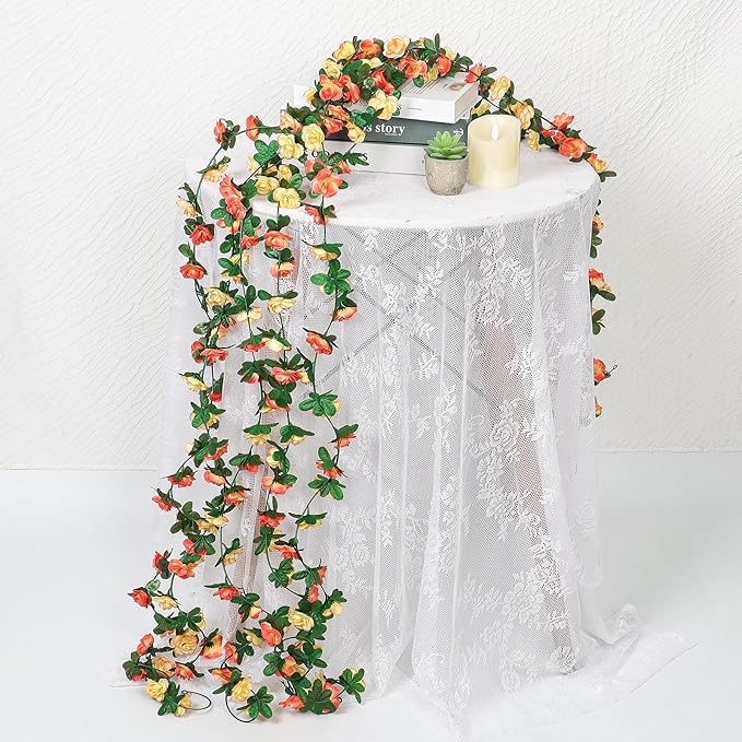 KHOYIME 9 Pack 72 FT Artificial Flower Garland, Fake Champagne Roses Vines Silk Flowers Faux Outdoor Hanging Floral Ivy Garland Decoration for Wedding Arch Bedroom Home Wall Backdrop Room Decor