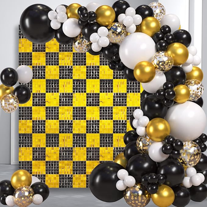 12PCS Black Gold Shimmer Wall Backdrop, Square Sequin Photo Backdrops Panel, Glitter Wall Background for Birthdays, Weddings, Christmas, Engagements, New Years Party Decor (3FTx4FT)