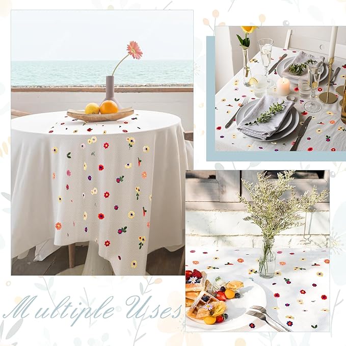 3PCS Lvory Floral Table Runner 10 FT, Embroidery Daisy Table Runners Seasonal Sheer Tulle Table Runner for Thanksgiving Wedding Birthday Baby Shower Party ﻿