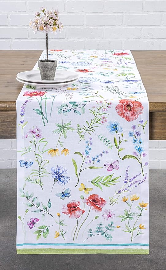 Maison d' Hermine Table Runner 100% Cotton Single Layer Table Runners 108 inches Long Decorative for Home Kitchen Dining Party Wedding Bridal Shower Spring Summer (Just Floral, 14.50" x 108")