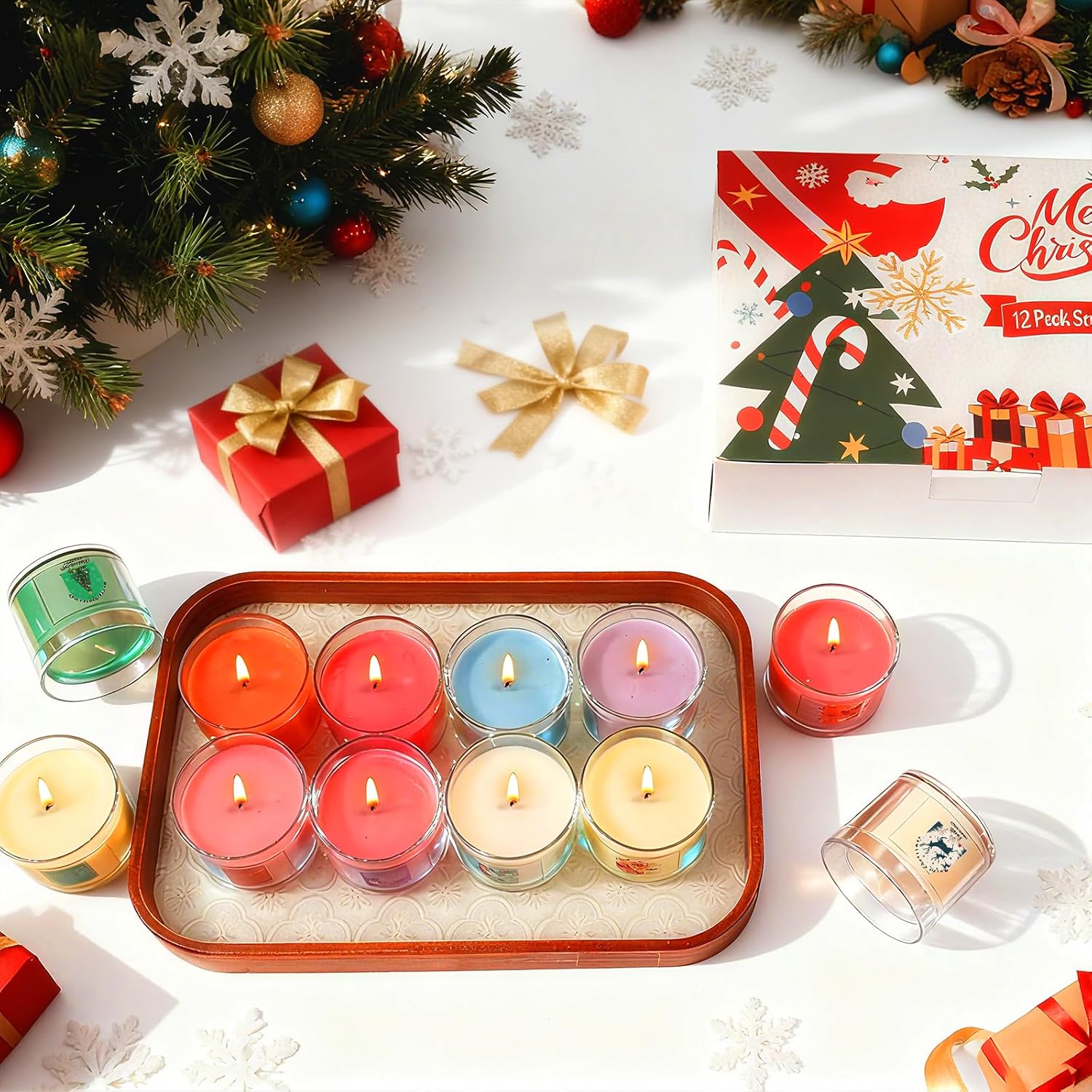 Christmas Candles for Women 12 Pack Candles for Home Scented Winter Holiday 240Hours Small Natural Soy Wax Candle Bulk Mini Candle Gift Set for Men Women Holiday Christmas New Year Winter Décor