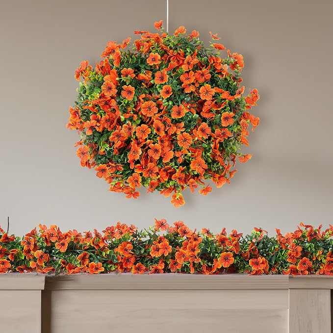 Artificial Flowers Garland Ivy, 4 Pack 5.9 FT Spring Summer Decor UV Resistant Fake Daisy Floral Vine Silk Hanging Flower for Home Garden Wedding Decor Photo Booth Backdrop(Orange)