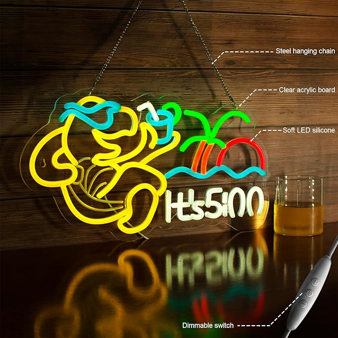 Turtle Its 5 00 O'clock Neon Signs for Wall Decor,Led Neon Light,Dimmable,USB Powered, Five Oclock for Home Bar Shop Beer LED Light Man Cave Garage Pub