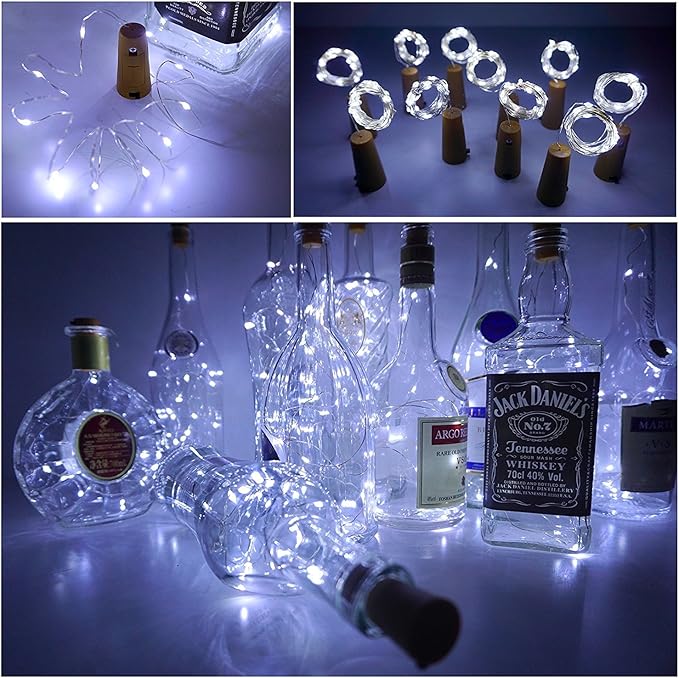 Wine Bottle Lights with Cork Switch, 15 LED 8 Pack Battery Operated Mini Fairy Copper Wire Cork String Lights for Party Wedding Christmas Festival Decoration (Cool White)
