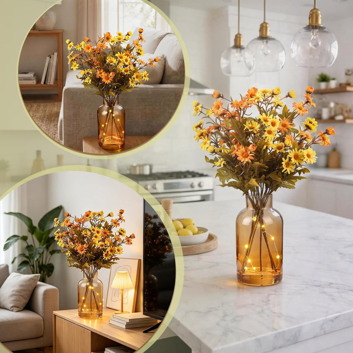 artificial daisy flowers fall flowers in amber glass, package contents