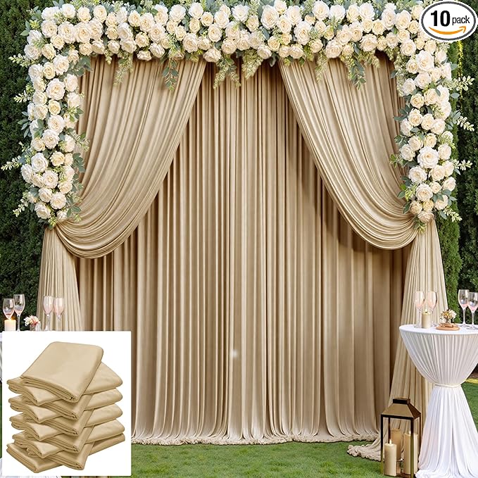 50×14 ft Wrinkle Free Beige Backdrop Curtain for Weddings Parties, 10 Panels 14ft Silky Polyester Wedding Drapes Backdrop Photo Back Drop Cloth for Birthday Baby Shower Photography Backgrounds