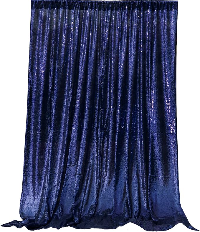 JYFLZQ Navy Blue Sequin Backdrop Curtains 4ft x 8ft 2 Panel Glitter Photo Booth Backdrops Sparkly Photography Background Drapes for Parties Wedding Bridal Showers