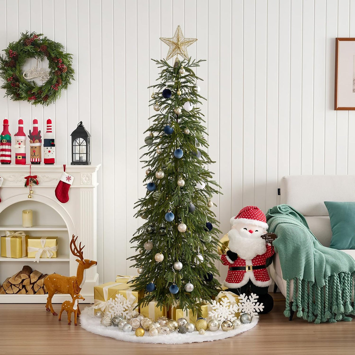 verinatural 6ft prelit christmas tree with lights, skinny, close-up detail