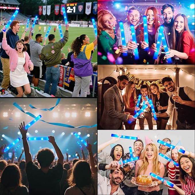 Foam Glow Sticks Bulk, 30 PCS Blue Light Up Foam Sticks 3 Modes, Glow Party Supplies for Wedding,Raves, Carnival, Concert, 4th of July, Halloween, Christmas, New Year