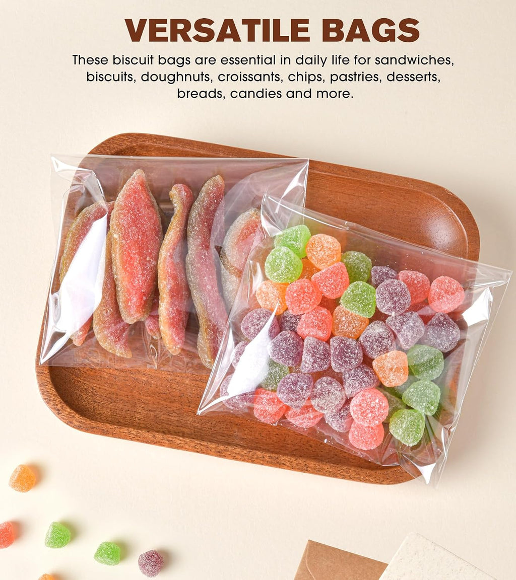 300 Pcs Cookie Bags with Seal, 4x6 Inches Self Sealing Cellophane Bags, Clear Cookie Bag Resealable Treat Bags for Packaging Cookies, Candy, Gifts, Favors, 3 Mils Individual Self Adhesive Wrappers