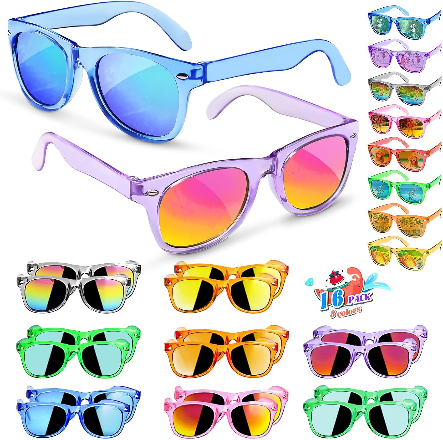 GKTZ Kids Sunglasses Party Favors - Boys Girls Valentines Day Gifts, Neon Sunglasses with UV 400 Protection for Kids Classroom Favors Birthday Goodie Bags Stuffers - 16 Packs
