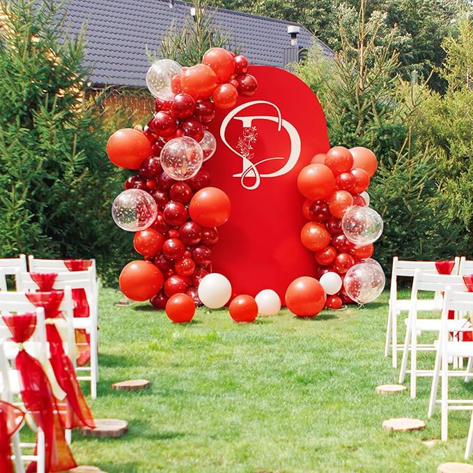 LEBENGURU Upgraded 6FT Wedding Arch Cover, Red Spandex Fitted Arch Backdrop Cover, Round Top Chiara Stand Covers for Birthday Party Baby Shower Banquet Balloon Décor
