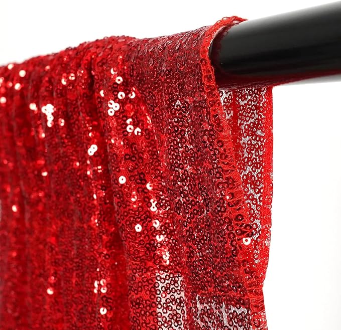 Red Sequin Backdrop Curtains,2ft x 8ft Sequin Photography Backdrop Curtain 2 Panels for Party Decoration, Red