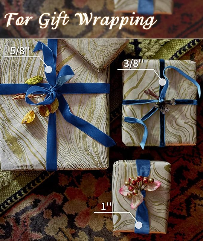 Royal Blue Velvet Ribbon 1'' 25 Yards for Christmas Tree, Gift Wrapping, Flower Bouquet, Wreath Decorations, Bow Making