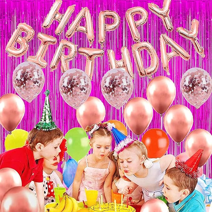 Foil Fringe Curtain Party Decorations - Hot Pink Photo Backdrop Tinsel Steamers Curtains for Tropical Hawaiian Theme Birthdays Christmas Valentine Bachelorette Parties