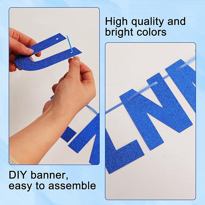 BEISHIDA 116 PCS A-Z Glitter Blue DIY Letter Banner Kit Make Your Own Banner，Including 111 Letters and Numbers 3 Rope and 2 Threading Device,Customized for Birthday Graduation Wedding Party Decor