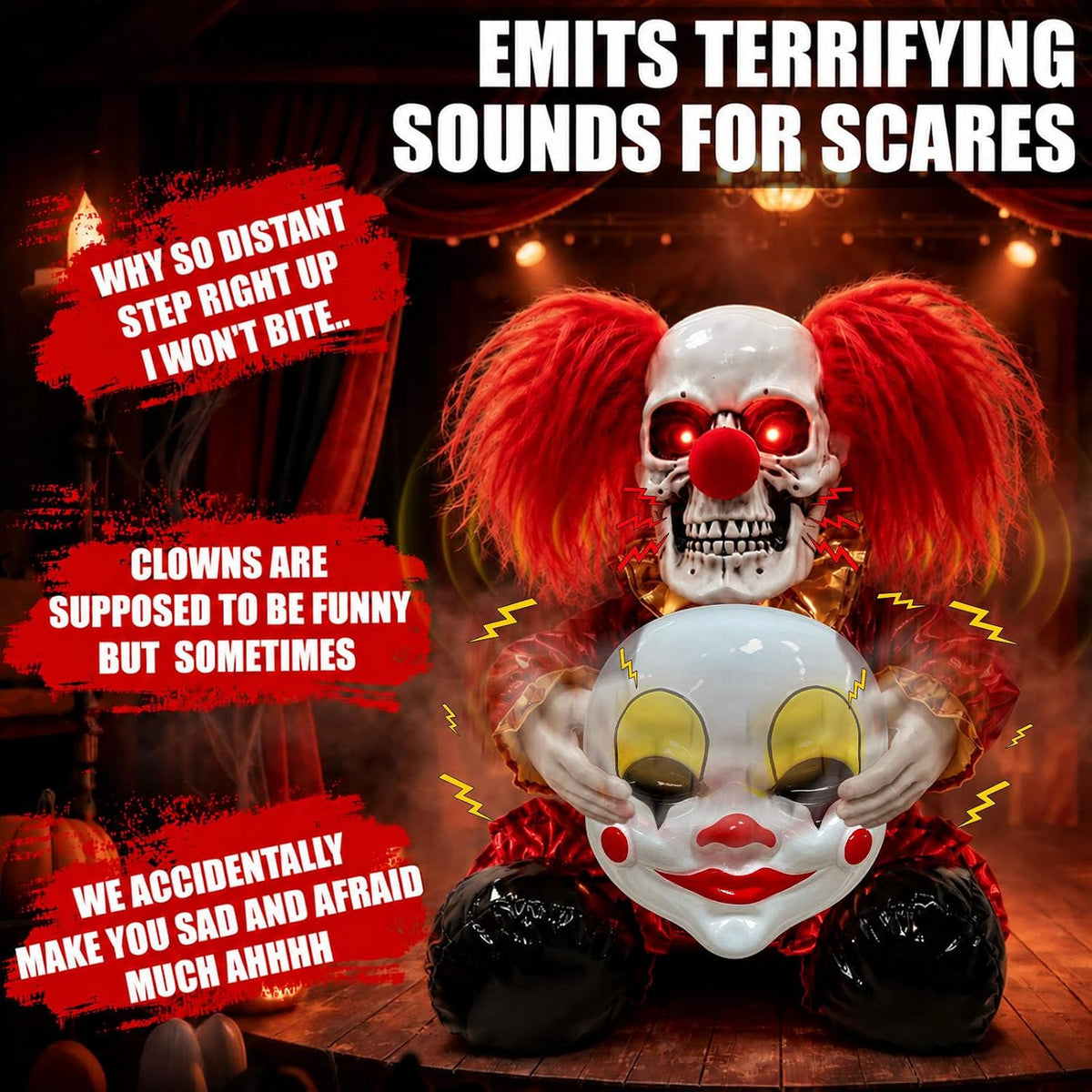 Scary Halloween Animatronics Clown Decoration for Haunted House Party Decor