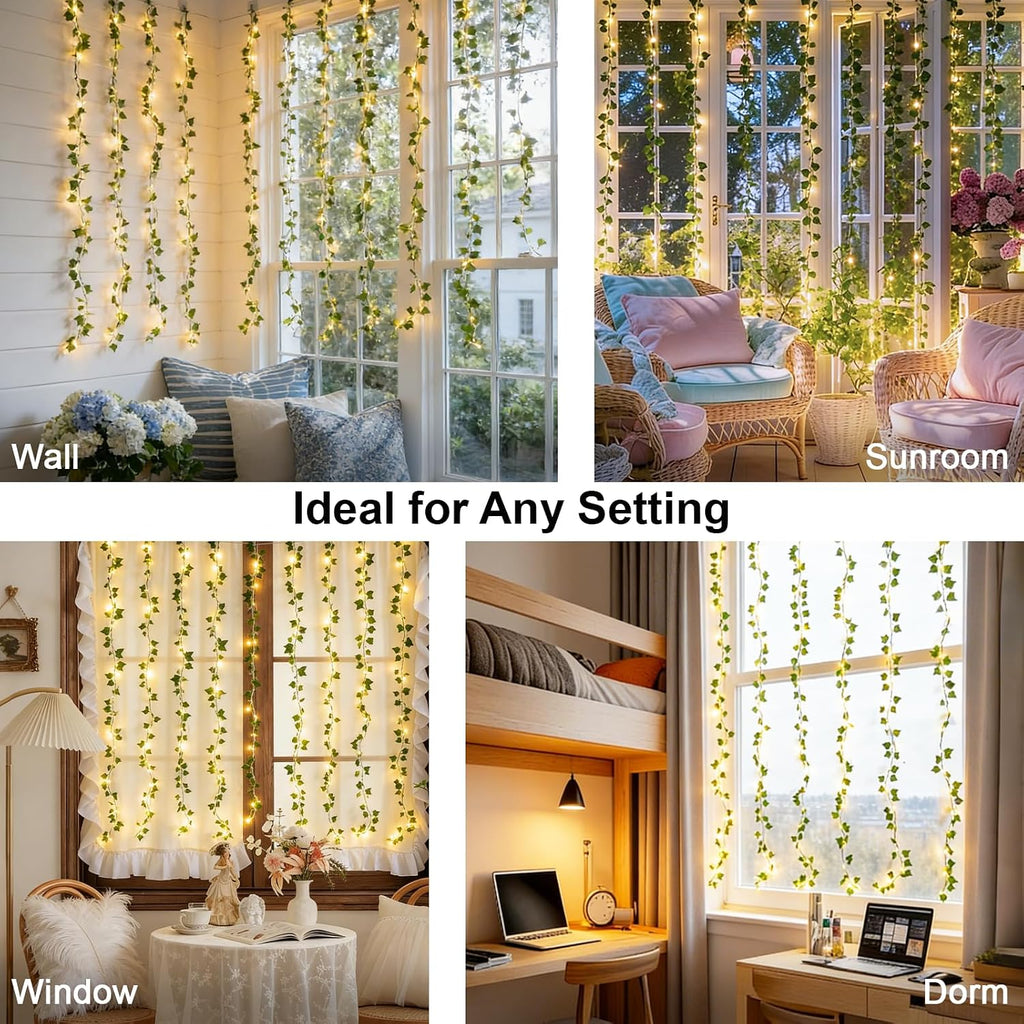 suddus Vine Lights for Bedroom 200 LED Ivy Curtain Lights Remote6.5x6.5ft | Ivy Curtain Lights, Remote Control, Indoor Outdoor Decor, For Bedroom Dorm Wedding Party Wall