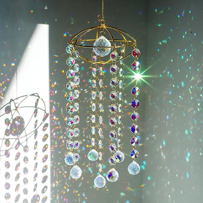 H&D HYALINE & DORA Planet Shape Gold Crystal Suncatcher Crystal Ball Prism Suncatcher Sun Catcher Windchime Indoor Outdoor Decor