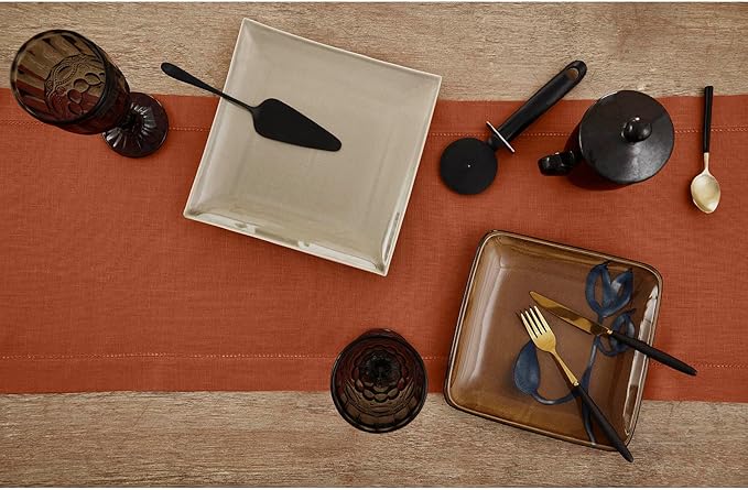 Solino Home Linen Cinnamon Table Runner 90 Inches Long - 100% Pure Linen Hemstitch 14 x 90 Inch Table Runner for Dining, Fall, Autumn, Halloween, Thanksgiving - Classic Hemstitch