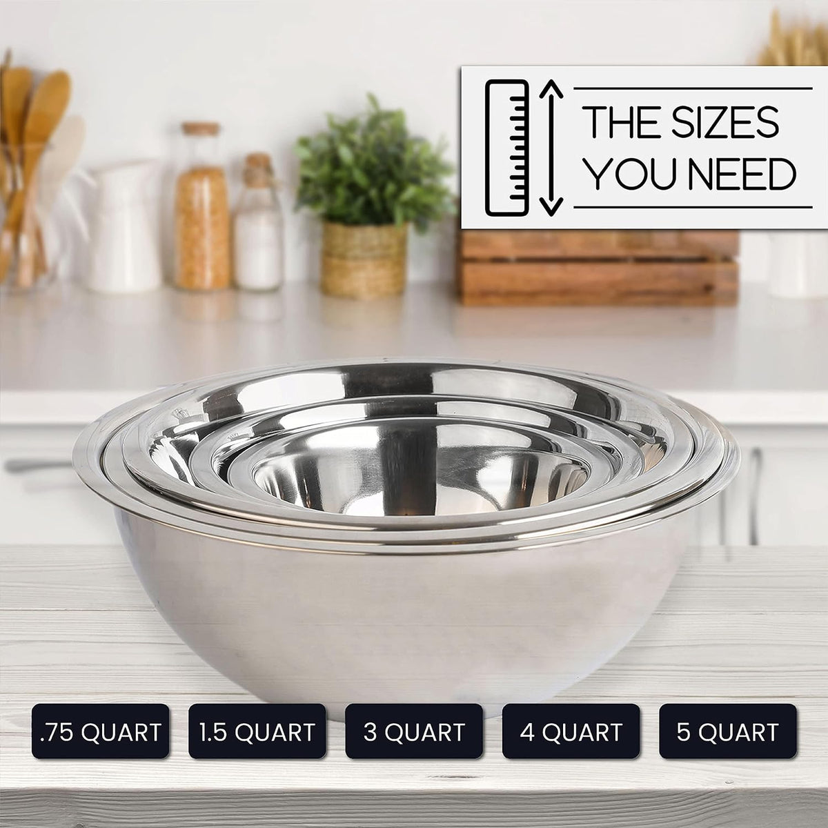 WHYSKO Stainless Steel Mixing Bowls Set, 5-Piece Meal Prep & Food Storage