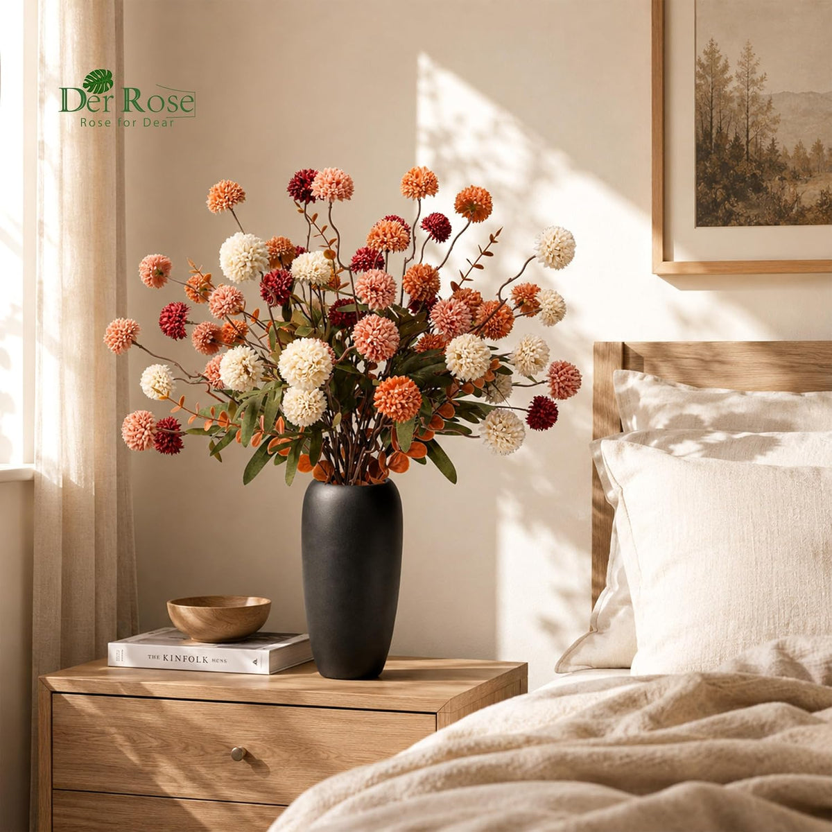 der rose fall artificial flowers with vase, 18, package contents
