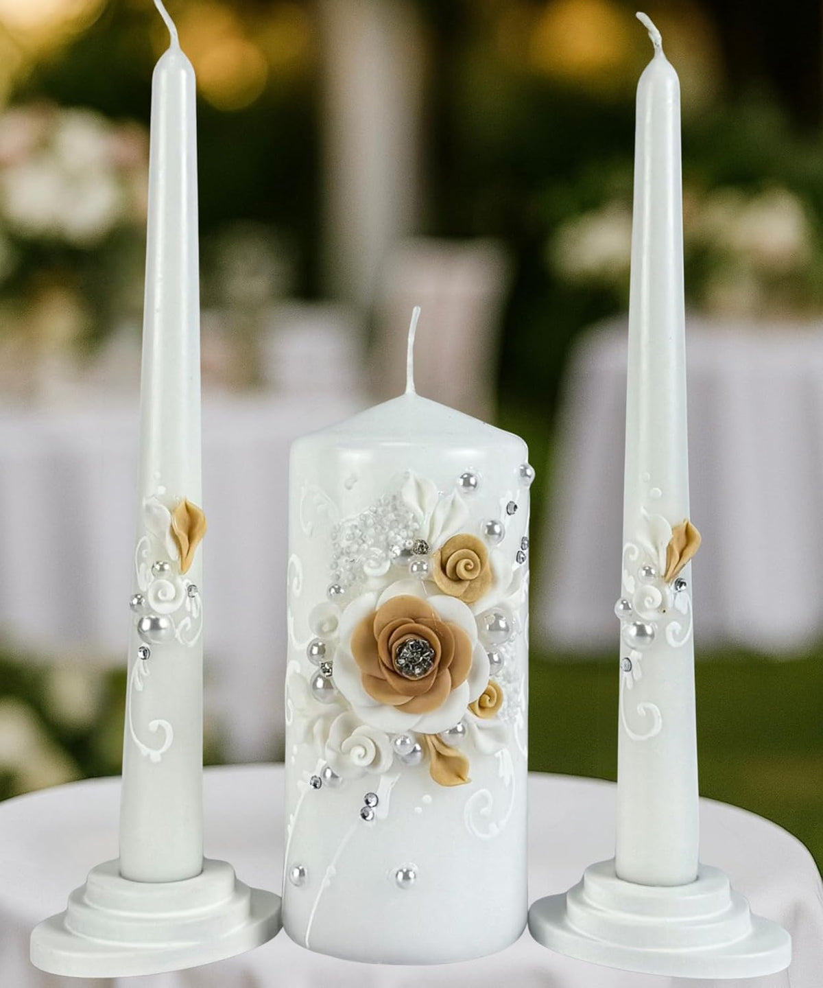 Unity Candle Set for Wedding Ceremony, Champagne Bloom, Handmade Unity Candle...