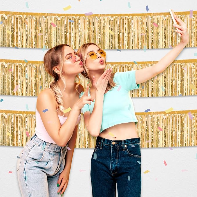 4 Pack 10 Feet Rainbow Foil Fringe Garland Metallic Tinsel Streamers Banner Wall Hanging Curtain Backdrop for Parade Floats, Wedding, Graduate, Mother's Day, Birthday Party Decoration