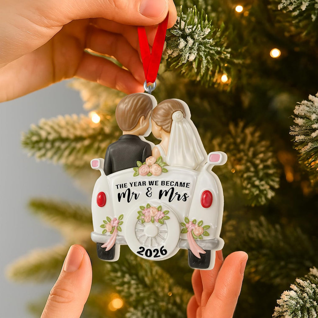 Wedding Ornament 2026 – The Year We Became Mr and Mrs 2026 – First Christmas Married Ornament – Bride and Groom Car Keepsake – Gift for Newlyweds, Couples, Husband and Wife