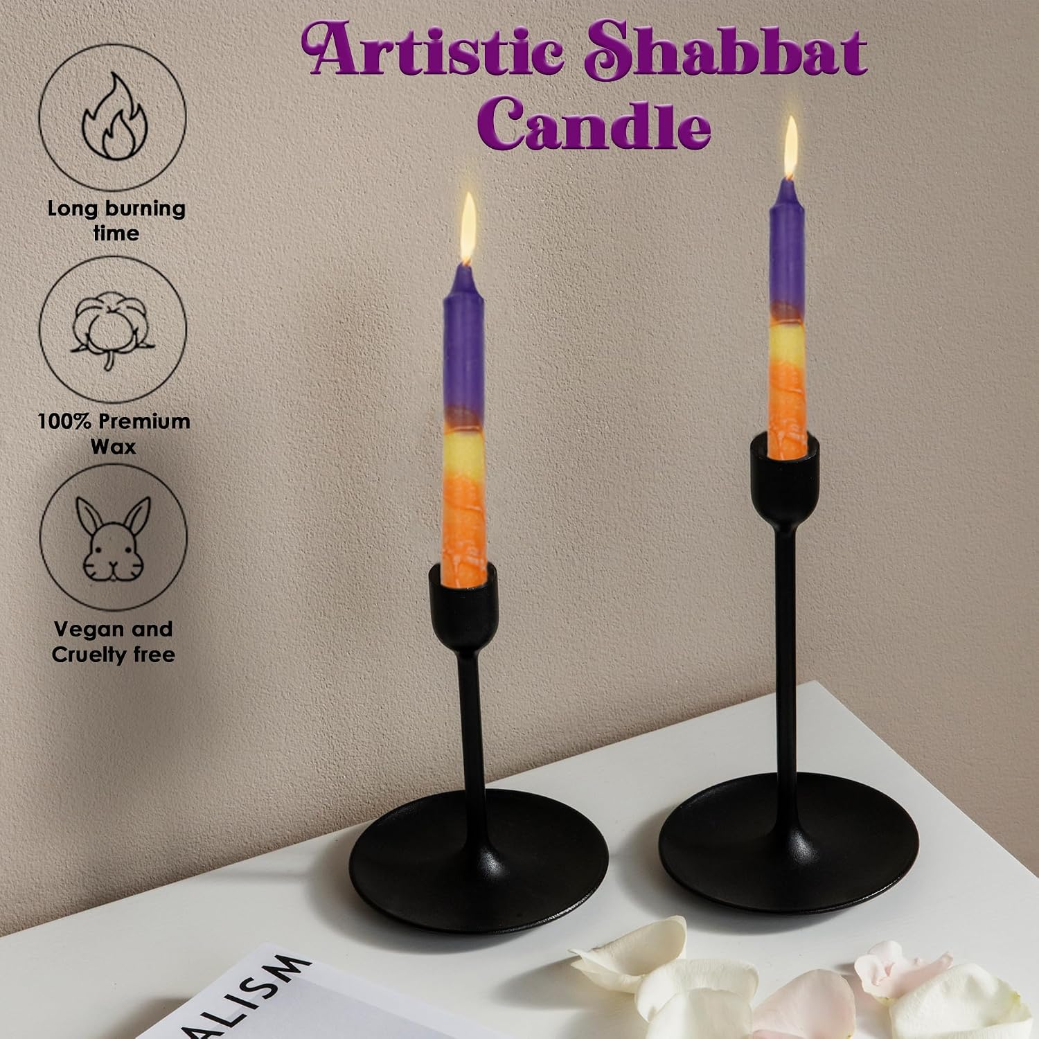 Majestic Giftware Safed Shabbat Candles - 12-Pack Dripless Handcrafted Traditional Shabbos Candles | Fits Standard Candle Holders (Harmony Purple)