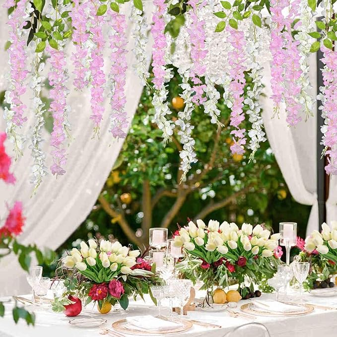 5 Pack Pink Wisteria Hanging Flowers Garland, 3.77 Feet Artificial Flower Vines, Fake Wisteria, Artificial Vines Hanging Garland for Backdrop Outdoor Yard Garden Decor
