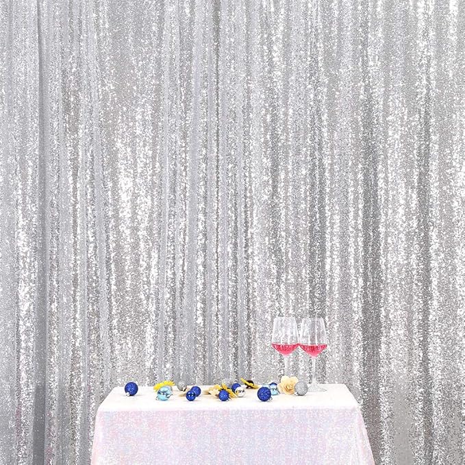 Eternal Beauty Silver Sequin Backdrop, 4x7 Ft Glitter Background Curtains for Shimmer Photography Party Wedding Birthday Back Drop Decor